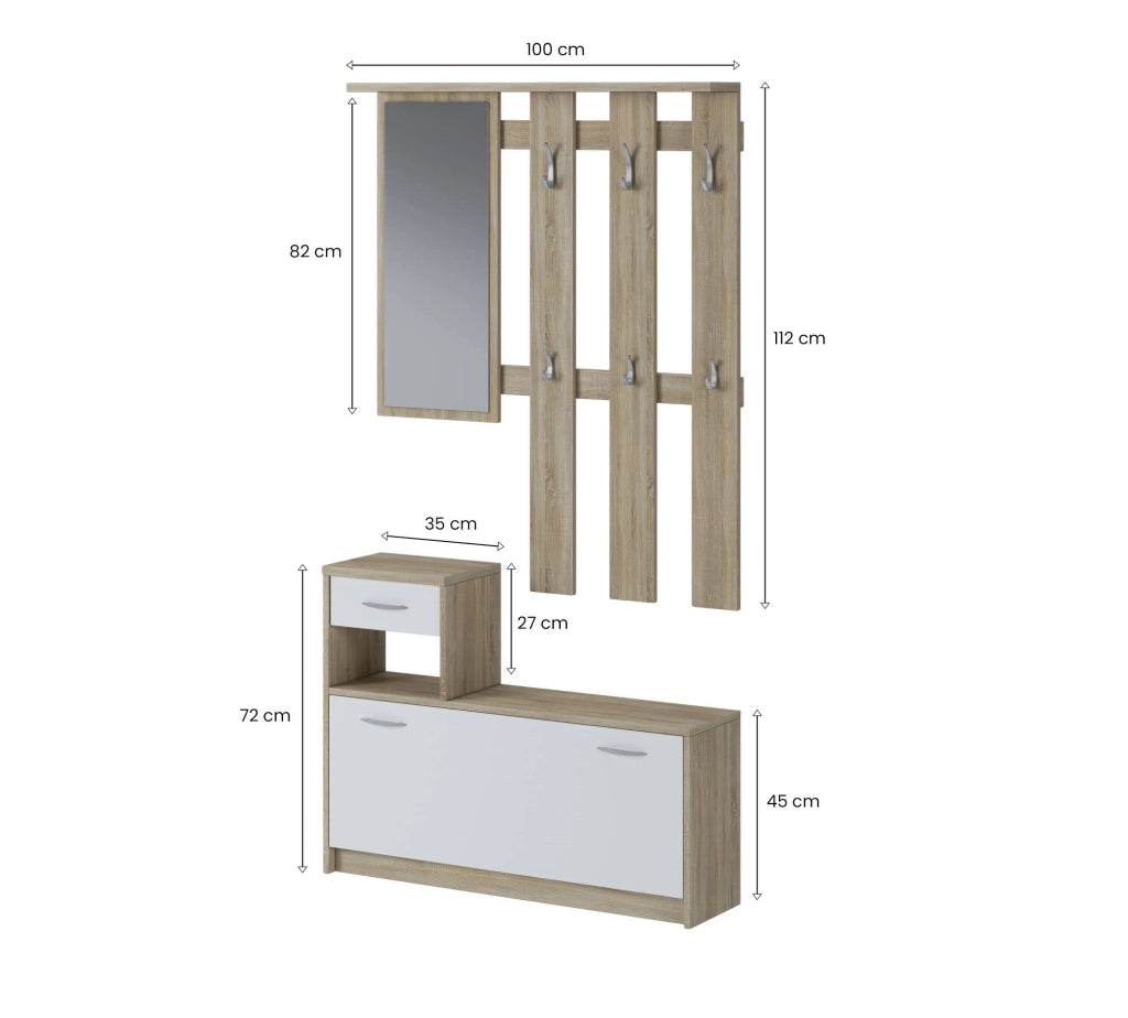 Garolfo, Mobile da Ingresso Specchio Incluso, 25.5x100x190h cm Bianco