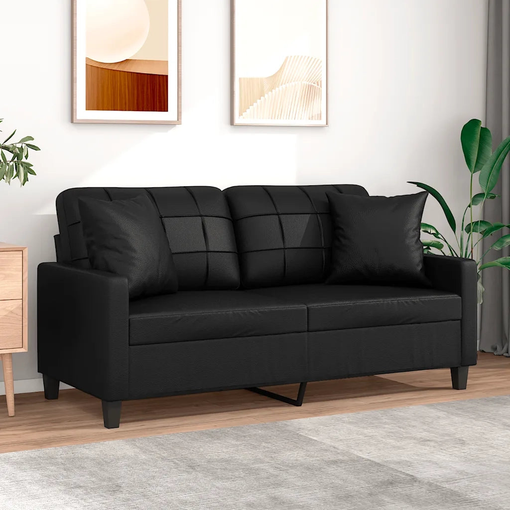 Divano | Divano da soggiorno | Sofa a 2 Posti con Cuscini Nero 140 cm in Similpelle