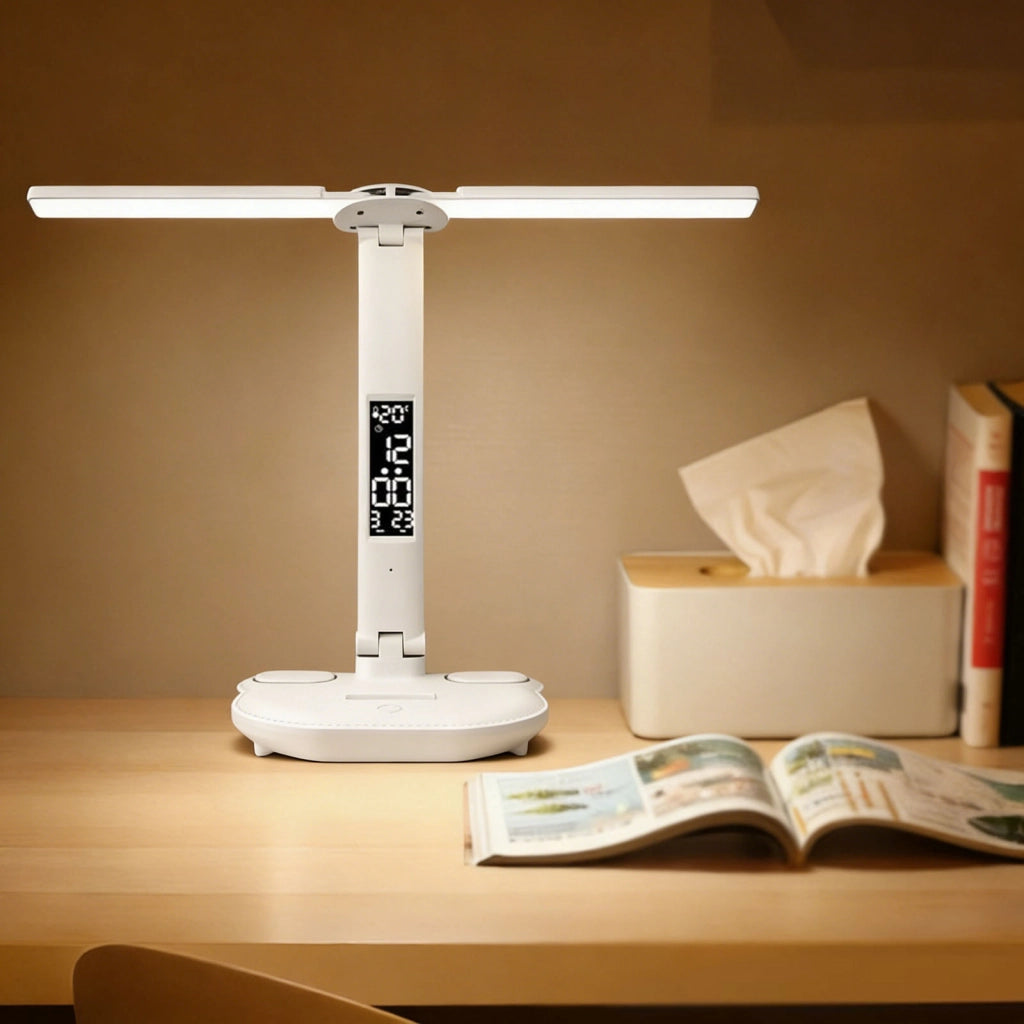 Lampada da scrivania LED bianca a doppia testa con controllo touch