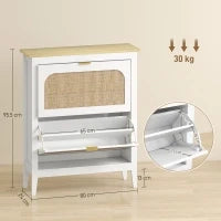 Scarpiera Slim Stile Boho con 2 Cassetti Ribaltabili per 14 Paia di Scarpe, 80x24x95.5 cm, Bianco