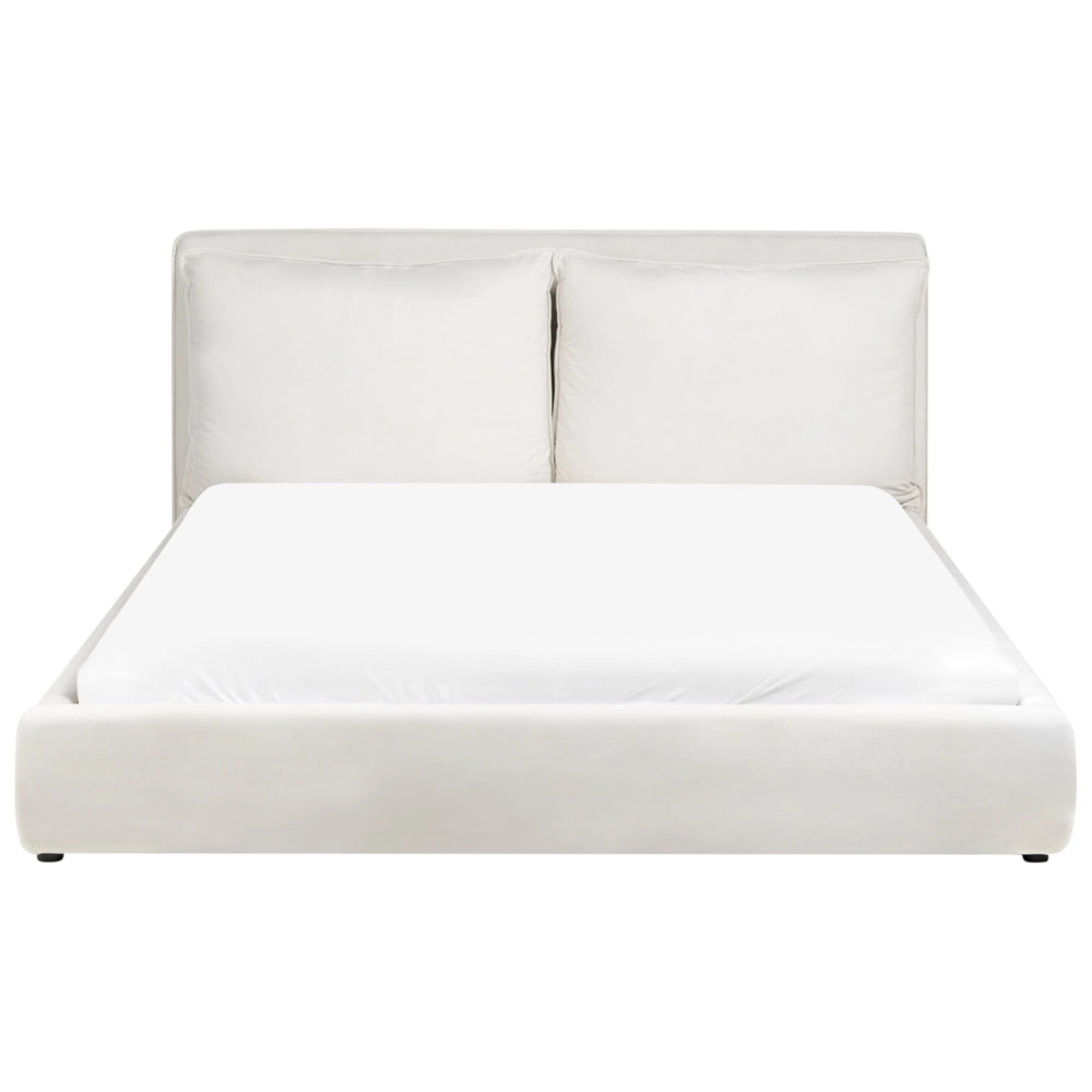 Letto moderno velluto bianco sporco 180 x 200 cm testata imbottita