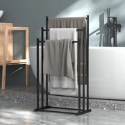 Handdoekrek a 3 braccia - Bagno - Handdoekenrek - Handdoekrek in piedi - Senza forare - Libero - Extra ampio e alto - Nero - Maniglione per asciugamani - Maniglione per asciugamani