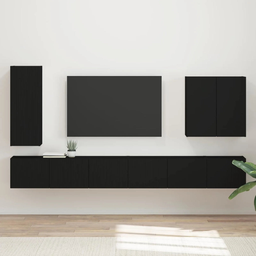 Set di Mobiletto da TV a Parete Montaggio a parete 6 pcs Nero 3408944