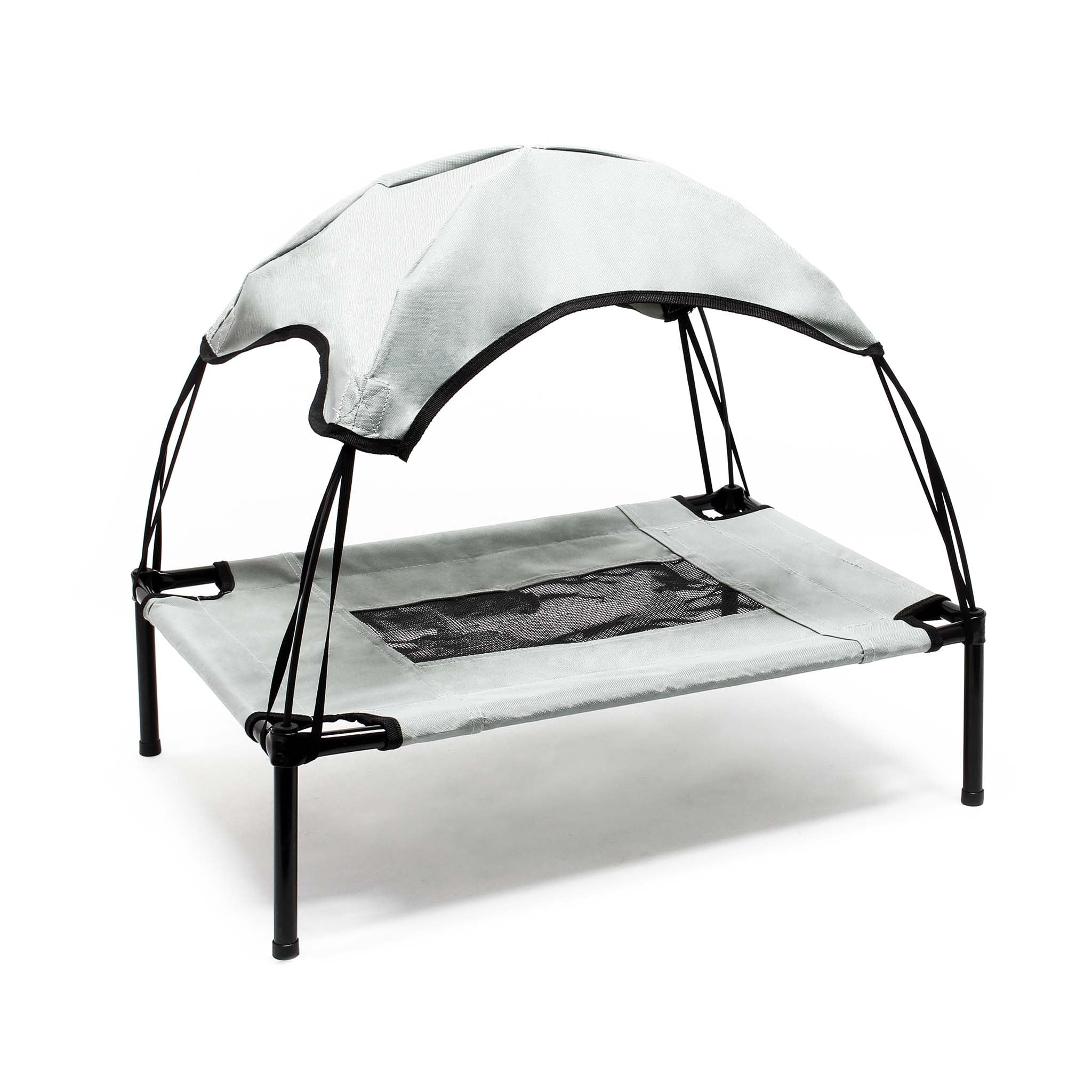 Brandina per cani e gatti con tettoia grigia, cuccia per cani max 25kg, lettino da esterno per animali con tettuccio parasole, 76x60x16cm