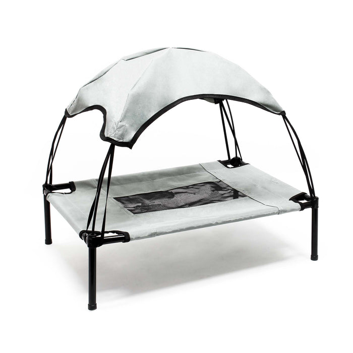 Brandina per cani e gatti con tettoia grigia, cuccia per cani max 25kg, lettino da esterno per animali con tettuccio parasole, 76x60x16cm