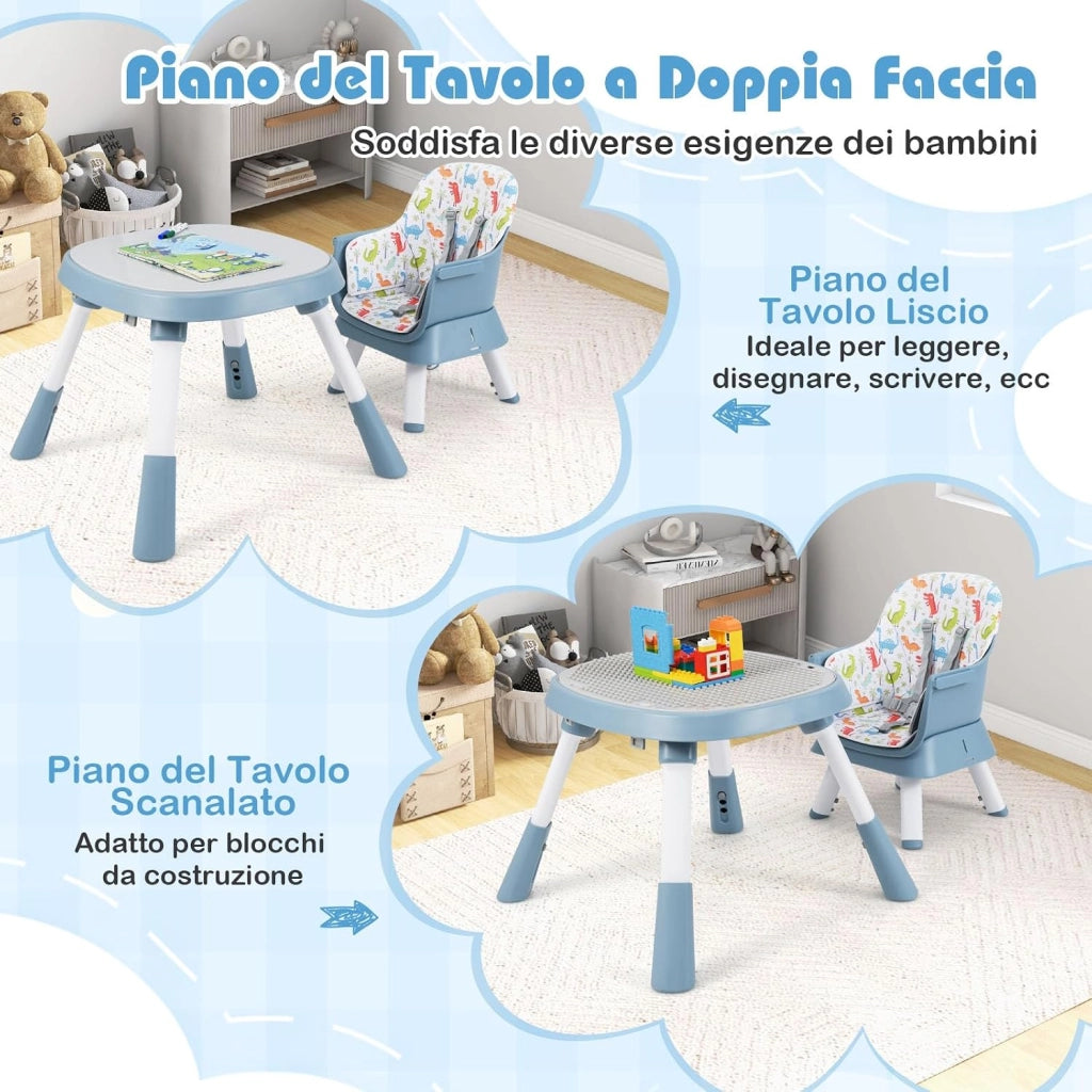 Seggiolone Pappa Bambini, con Cintura e Vassoio Rimovibile (Verde) | Sedia Evolutiva per Neonati 6-36 Mesi con Cintura e Vassoio Rimovibile, 3 Giochi e Cestino