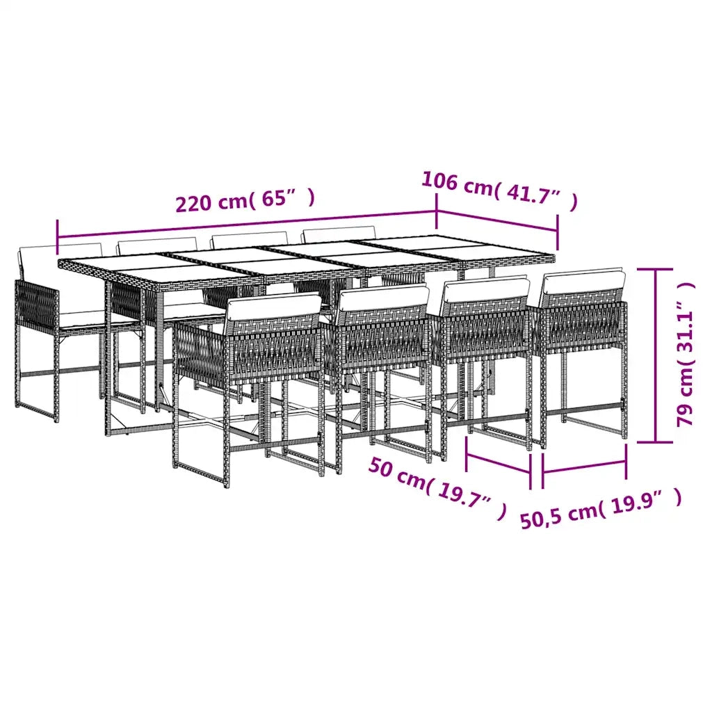 vidaXL Set da Pranzo da Giardino 9 pz con Cuscini in Polyrattan Grigio