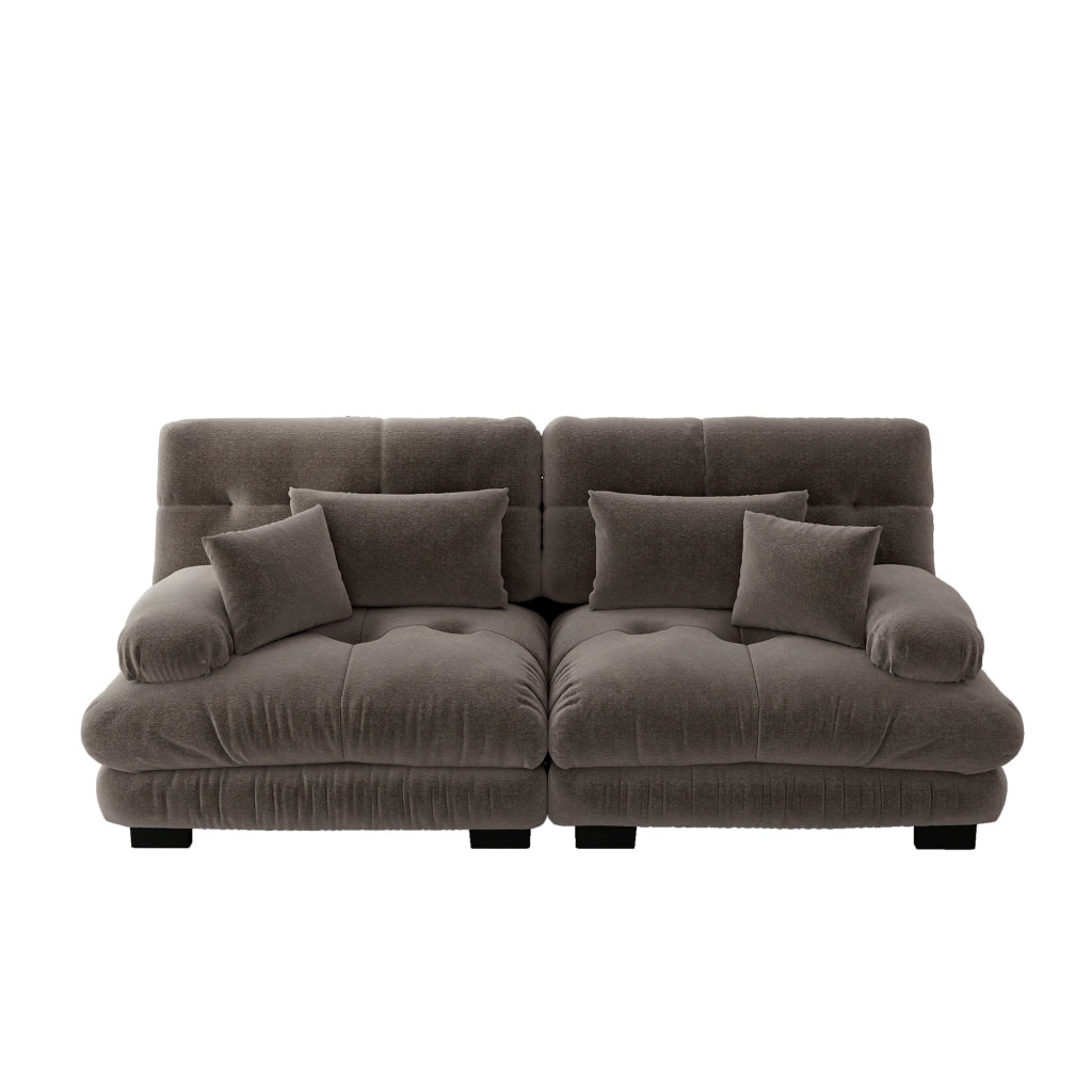 Divano Angolare in Tessuto ¨C MINIMAL ¨C Chenille Marrone, Cuscini, Legno Massello