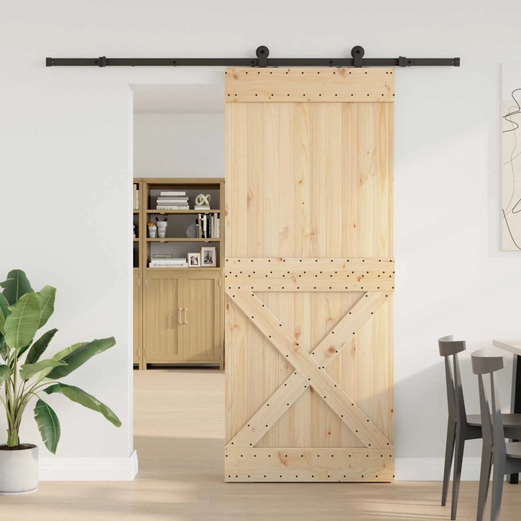 Porta scorrevole NARVIK Naturale e Nero 95 x 210 cm (213,5 cm) 3445369
