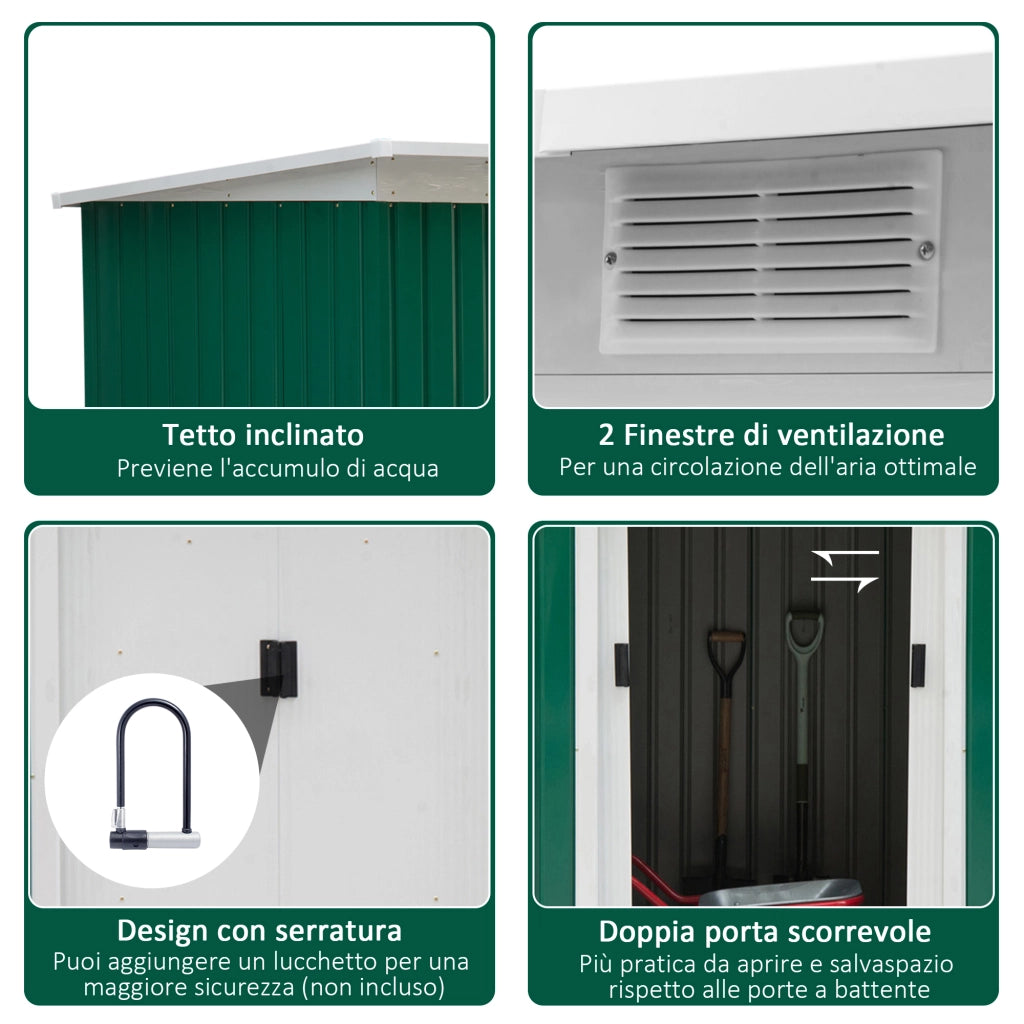 EasyComfort Casetta da Giardino Porta Utensili in Lamiera di Acciaio con Porte Scorrevoli, 280x130x172cm, Verde Scuro