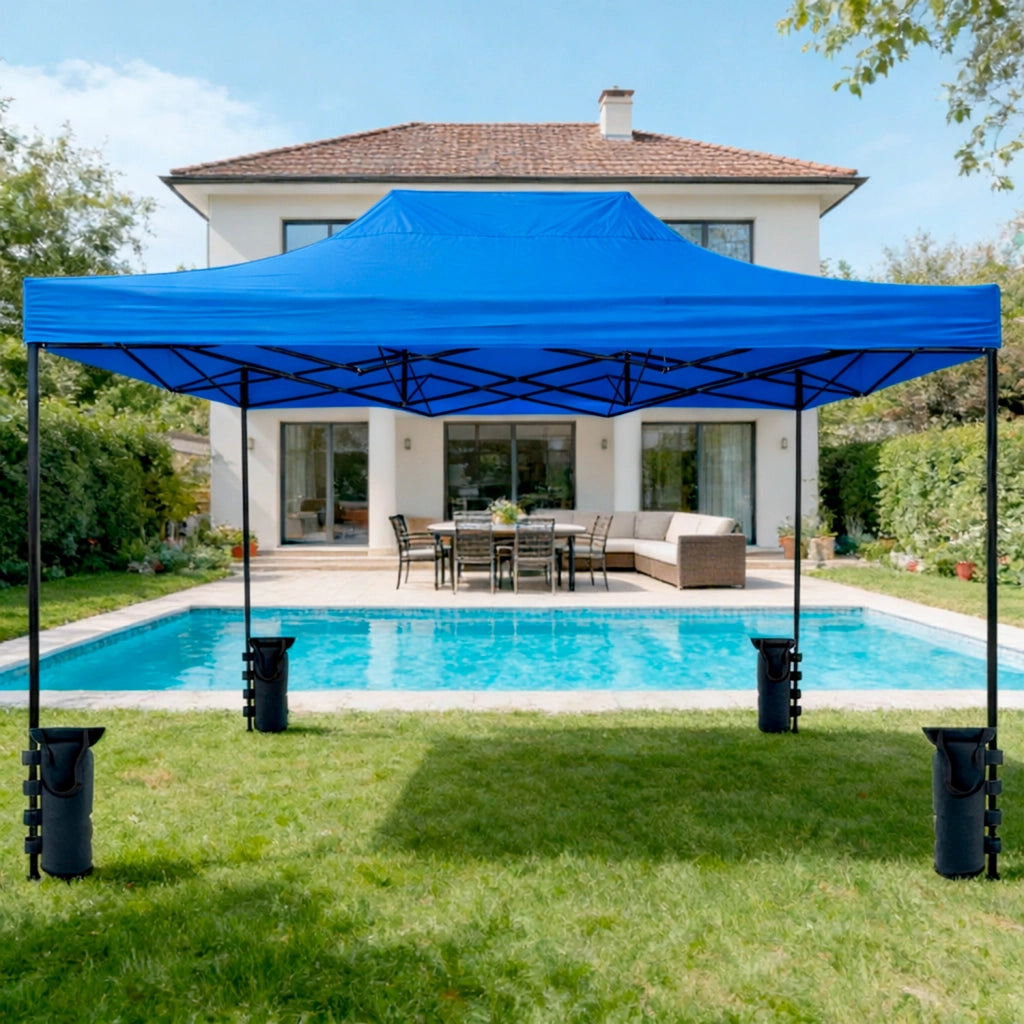 Gazebo Professionale Per Eventi Sagre E Feste Richiudibile Automatico In Acciaio Con Telo Oxford 1200D PVC Impermeabile E Anti UV Struttura A Fisarmonica Sacche Zavorra E Borsa Trasporto 3x4.5 M Blu