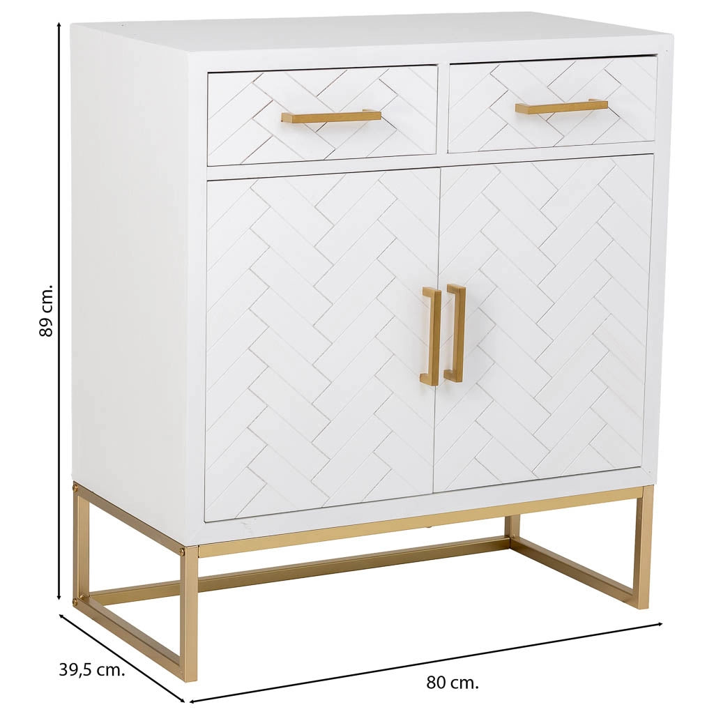Credenza con 2 cassetti e 2 ante in legno e metallo bianco 80x39,5x89