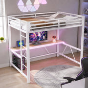 Letto a soppalco 140x200 cm con scrivania e LED in metallo bianco