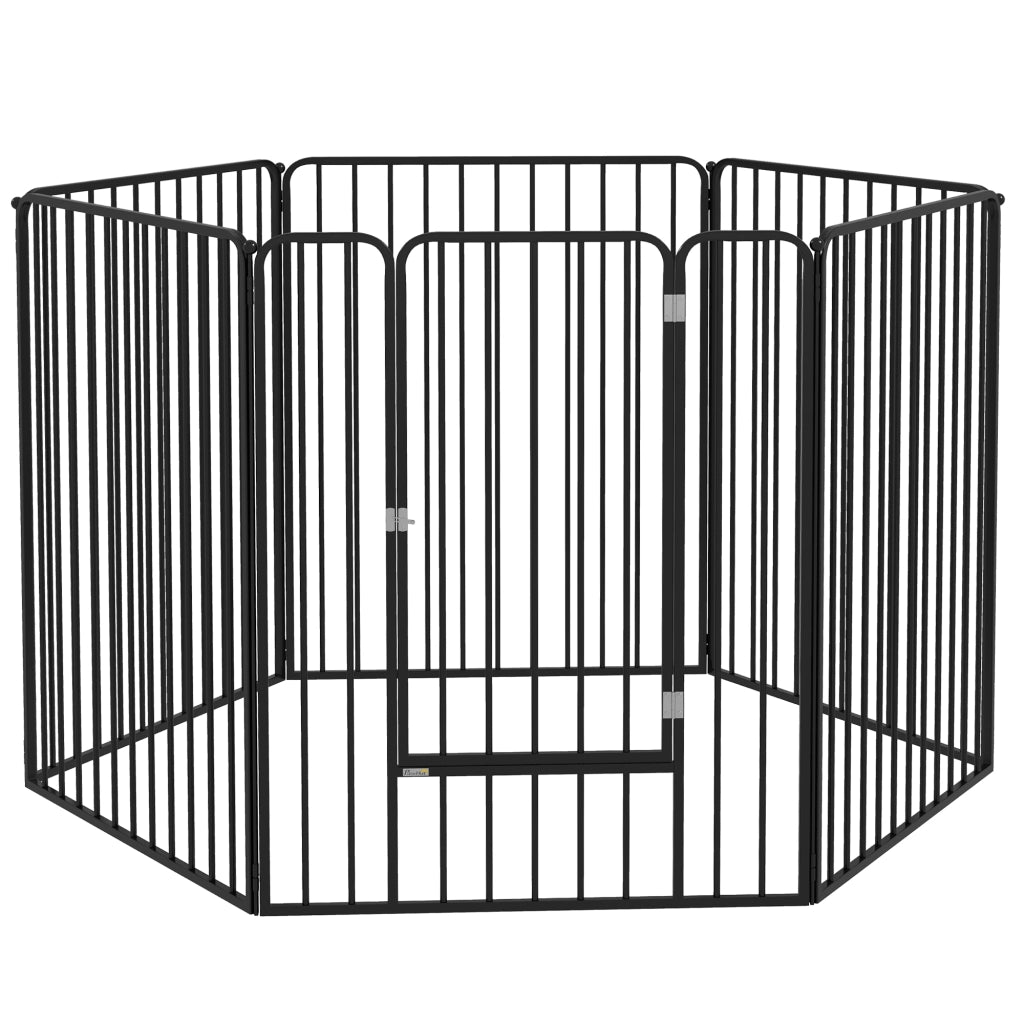 Recinto per Cani Grandi a 6 Pannelli Modulabili in Acciaio, 164x83x100 cm, Nero