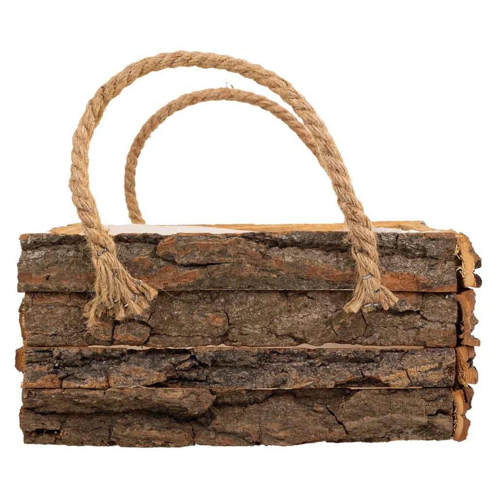 Cesto in legno con manici marroni 25x25x11h