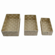 Trade Shop - Set 3 Pz Scatola Porta Oggetti In Tessuto Intrecciato Contenitori Beige 79057 -