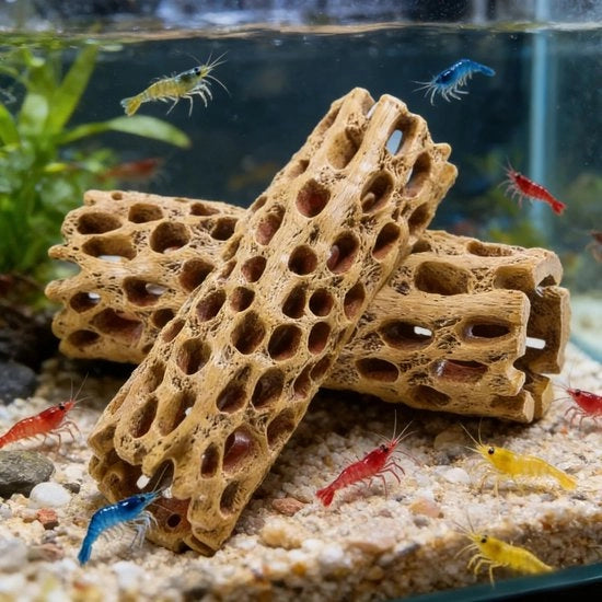 Decorazione per Acquario Holle Legno - 2 Pezzi - Verniciatura - Rifugio per Gamberi/Crostiti - Decorativo - 14,5 x 5 cm - Accessori per Acquario
