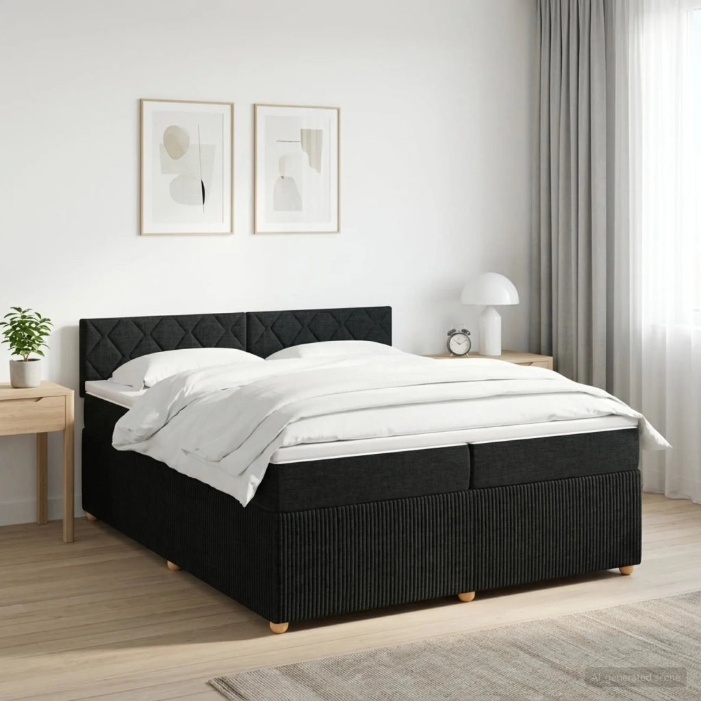 Letto box spring con materasso Nero 200 x 200 cm Tessuto 3451554