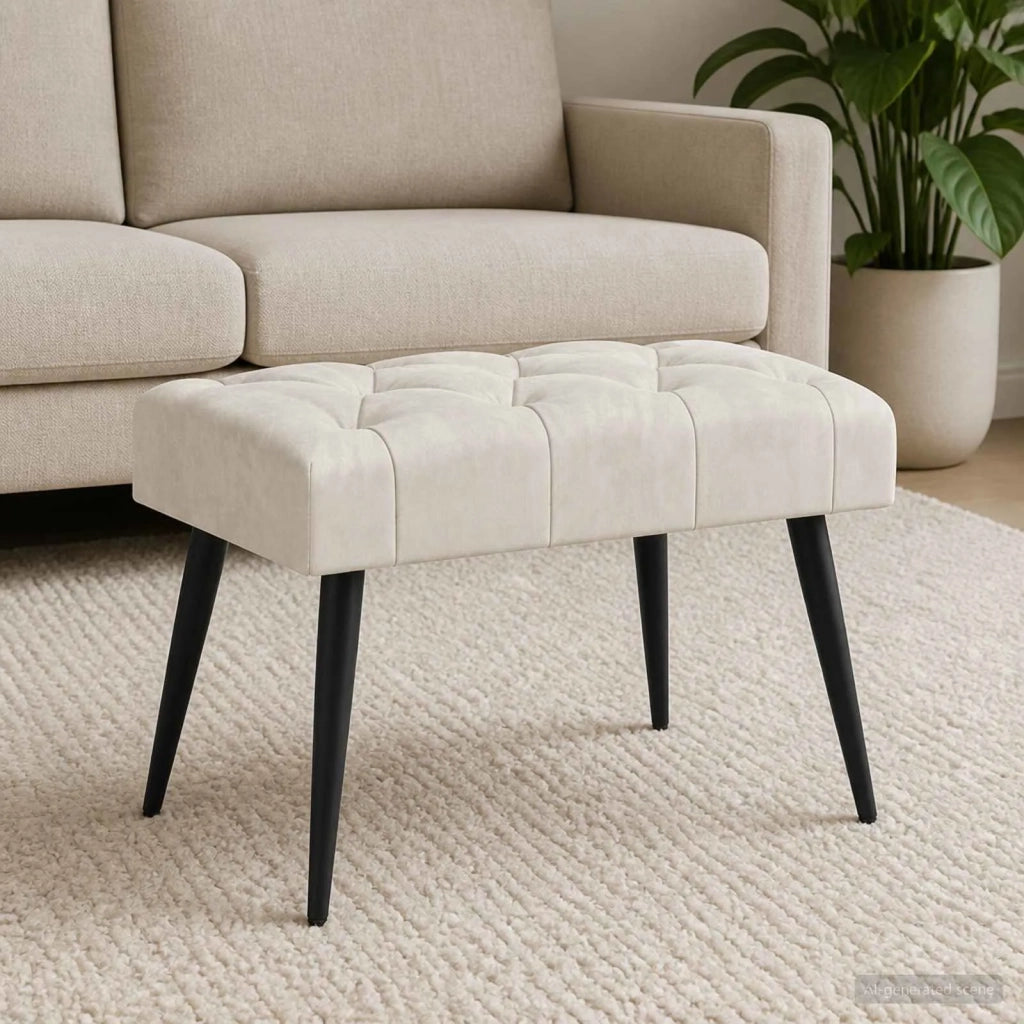 Panchina con bottoni imbottiti Crema 60 x 40 x 45 cm Velluto 42038551