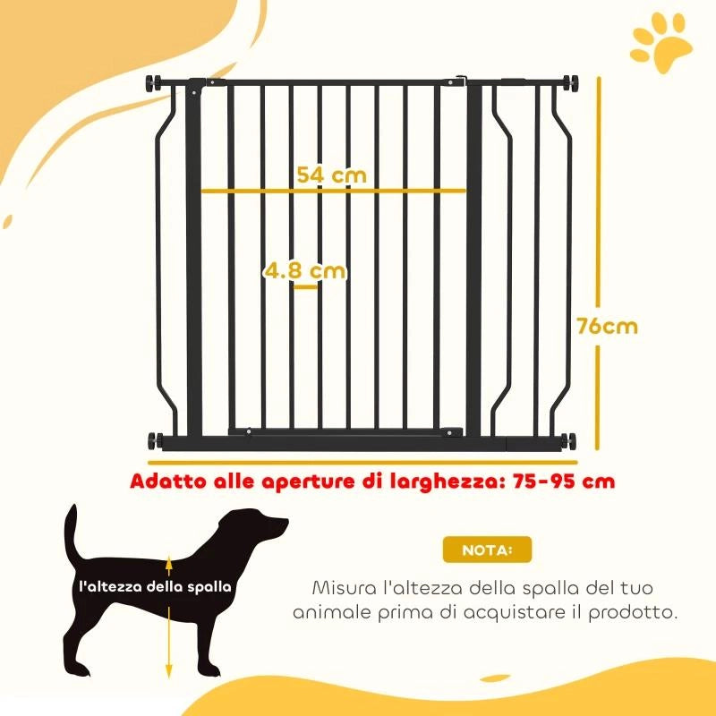 CANCELLETTO DI SICUREZZA PER CANI ESTENSIBILE 75-95 CM IN ACCIAIO E ABS, 75-95X76 CM, NERO