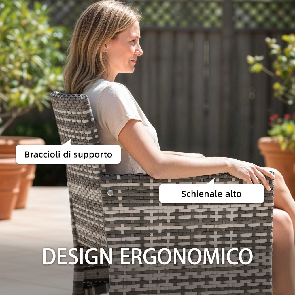 Set di 2 Sedie da Giardino con Cuscini e Braccioli in Rattan Grigio