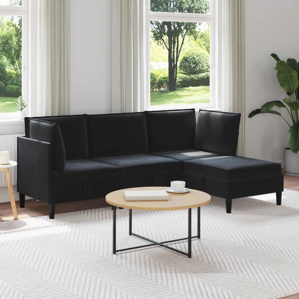 Set di mobili per il soggiorno con cuscino 4 pcs Nero Velluto