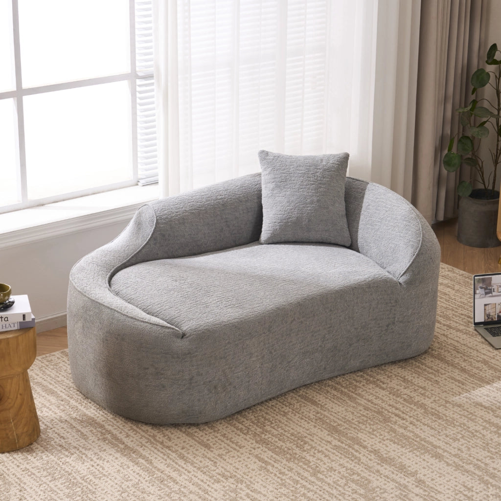 Chaise longue 2 posti - con seduta profonda e cuscino - in ciniglia e schiuma - grigio chiaro