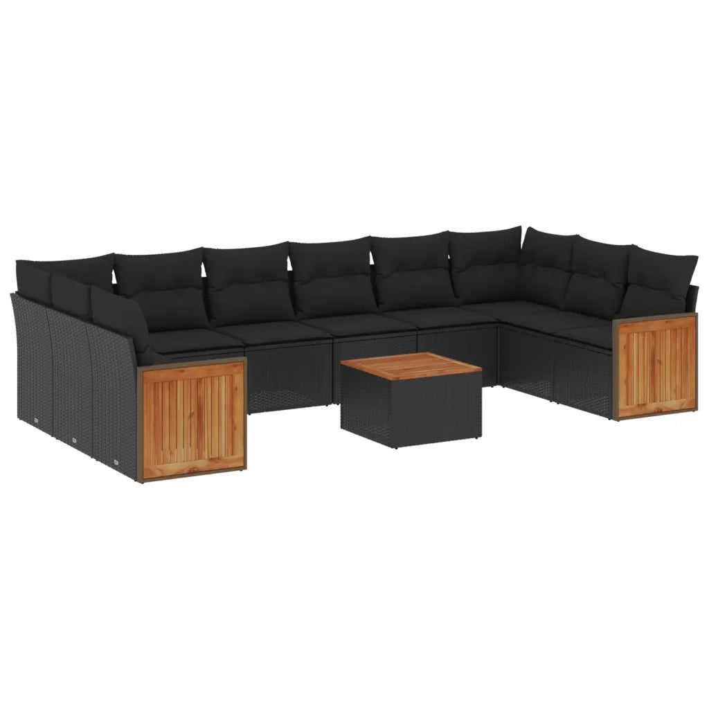 Set Divani da Giardino 11 pz con Cuscini in Polyrattan Nero 3228008