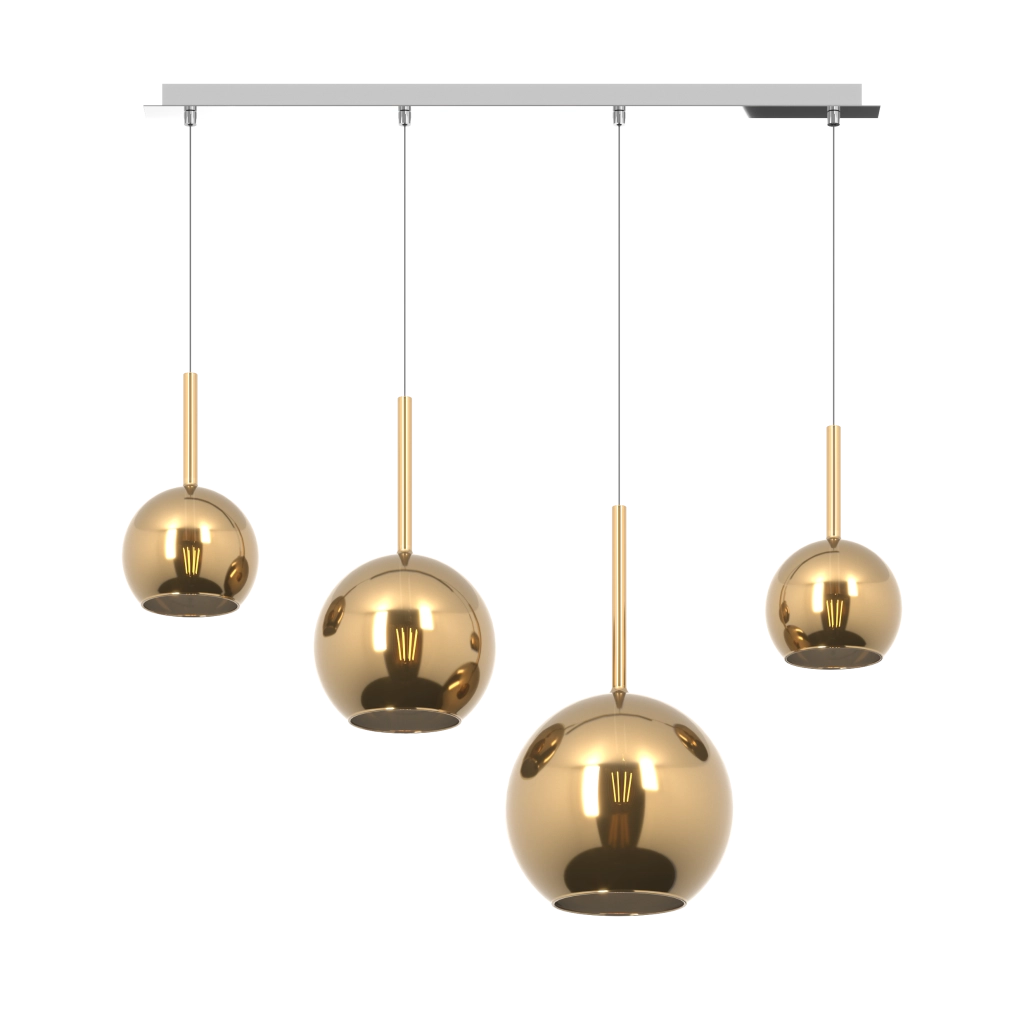 Lampadario moderno 4 luci vetro oro a sospensione Future - Attacco E27 max 60W - Struttura cromo 88x25x220cm