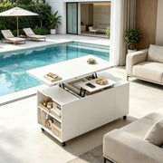 Tavolino elevabile mobile bianco con cassetto e ruote