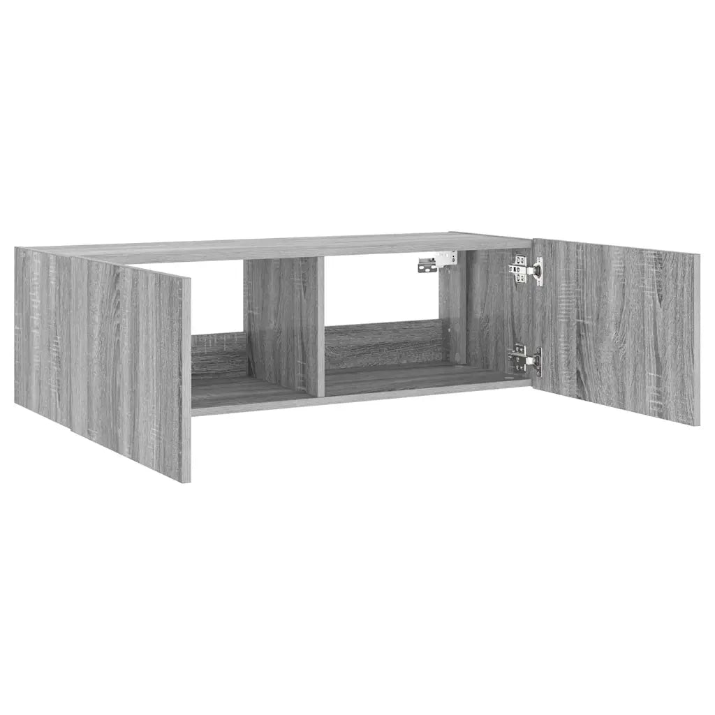 Mobile TV a Parete con Luci LED Grigio Sonoma 100x35x31 cm