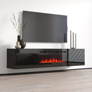 Mobile porta tv Roxy con camino elettrico cm183x35x38h nero lucido