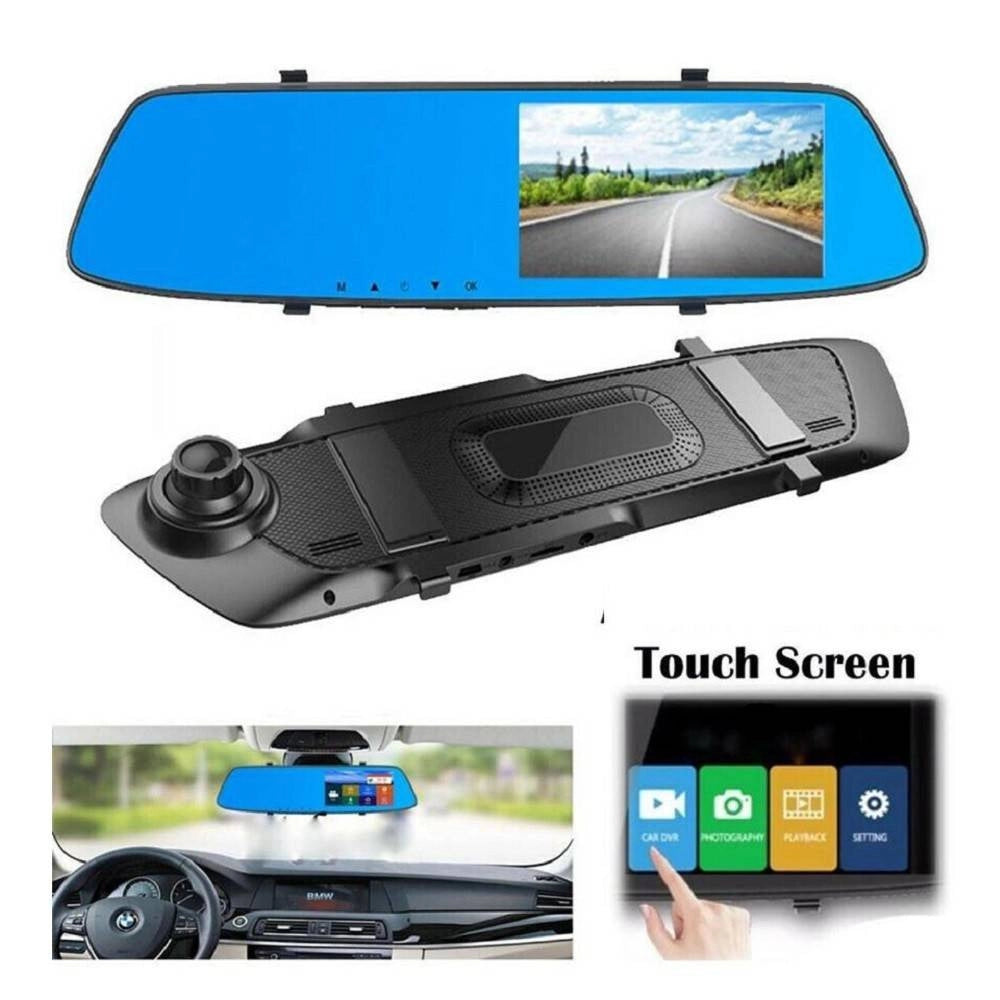 Trade Shop - Specchietto Retrovisore Touch Dvr 4.3" Full Hd Tf Camera Anteriore Posteriore -