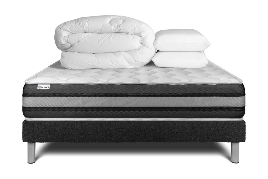 Pacchetto letto completo - Materasso 180x200cm + Box spring con doghe (kit) + 2 cuscini + Piumino - Vitalspring Zen