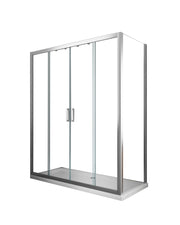 Box doccia 6 mm H 190 parete fissa e porta a 4 ante con apertura centrale MISURA 87,5-90 ANTA FISSA + PORTA 203-208