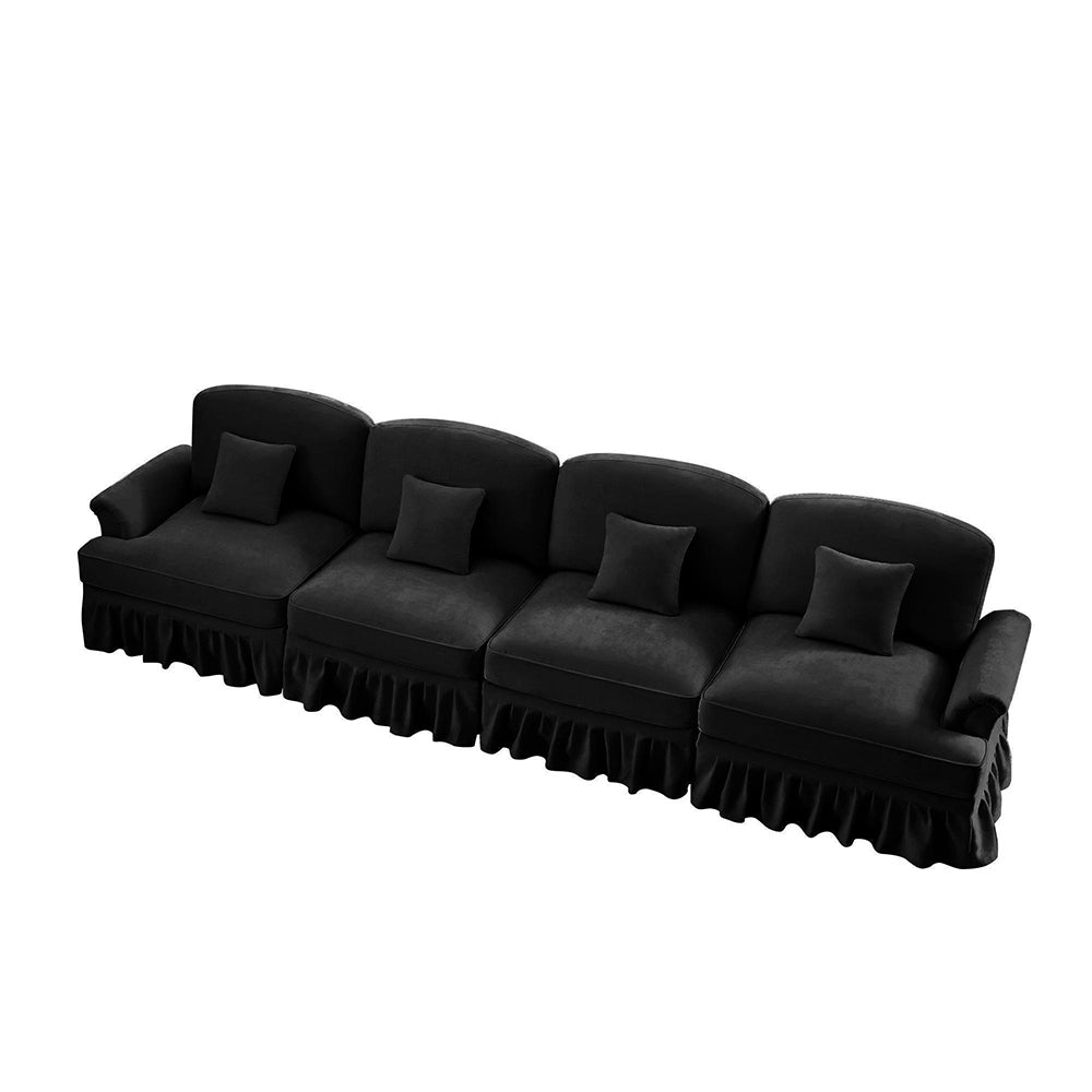 Divano 4 posti grande - Xylo - Stile mid-century, chenille, nero