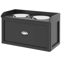Ciotole per Cani Rialzate in Acciaio Inox e Legno con Cassetto, 60x30x36cm, Nero
