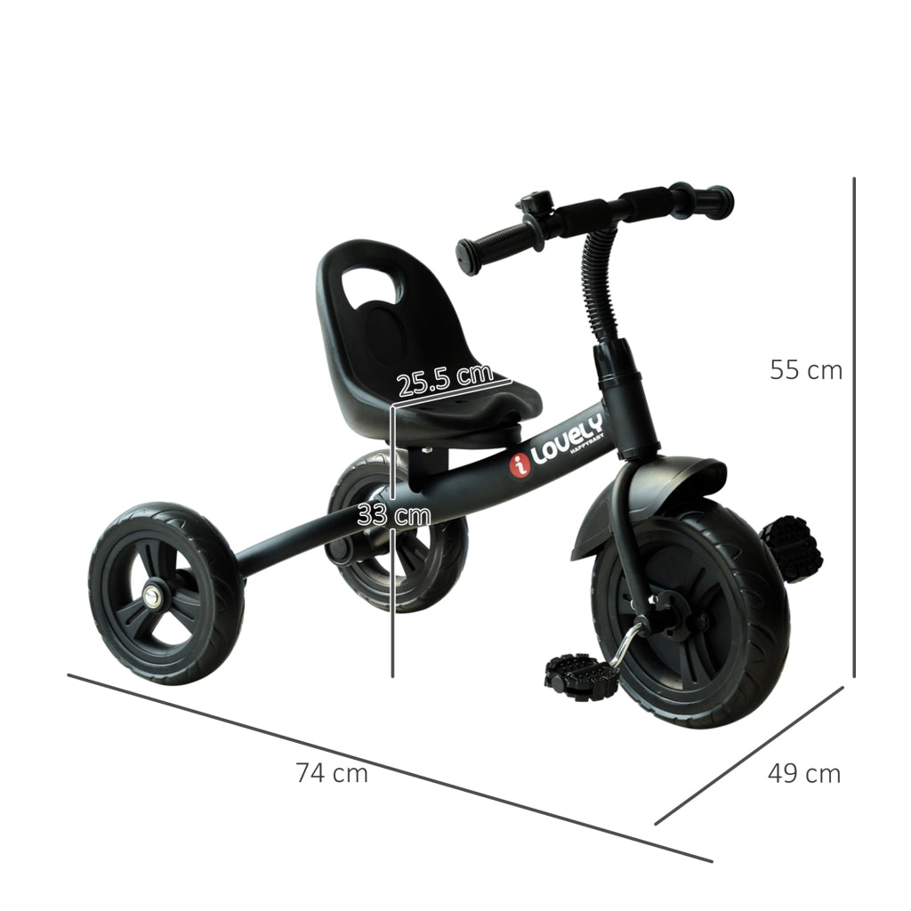 EasyComfort Triciclo per Bimbo con Campanello, Parafango, Ruota Speciale, Nero, 79x50.5x58cm