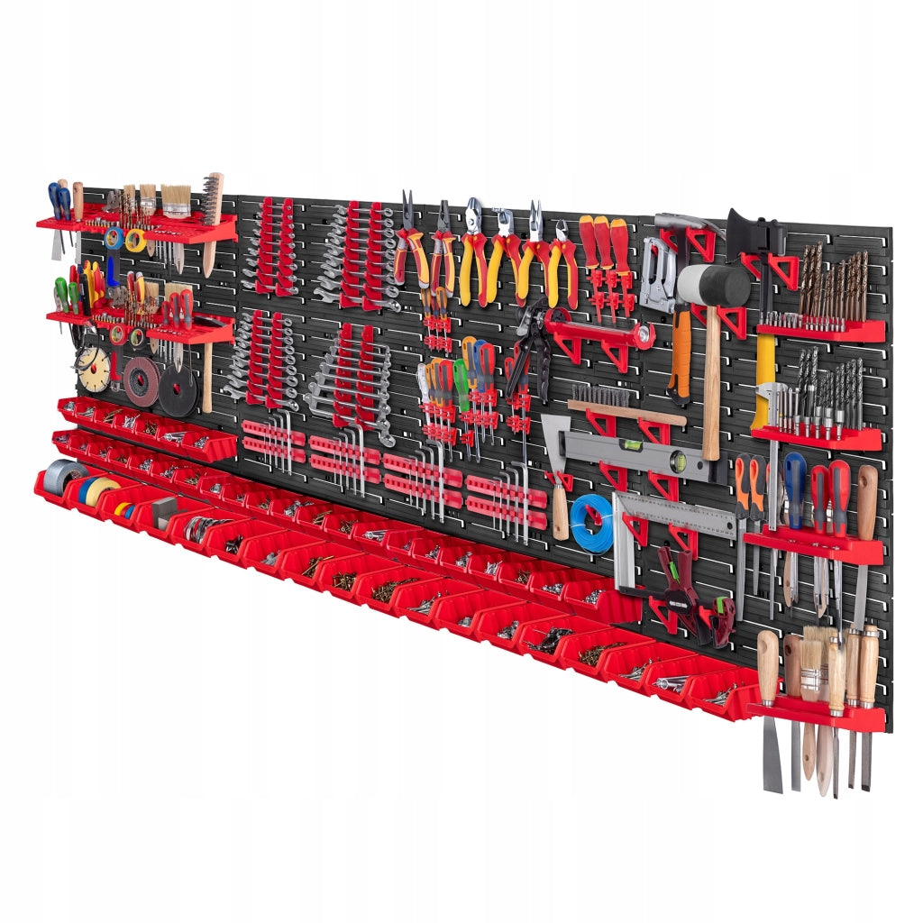 Pannello portautensili KADAX da parete per officina, 232x78 cm, 46 scomparti, 80 supporti, garage.