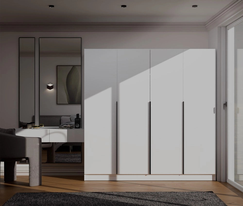 Armadio SENSO 4d 200 cm 4 ante nero maniglie per soggiorno camera da letto bianco guardaroba