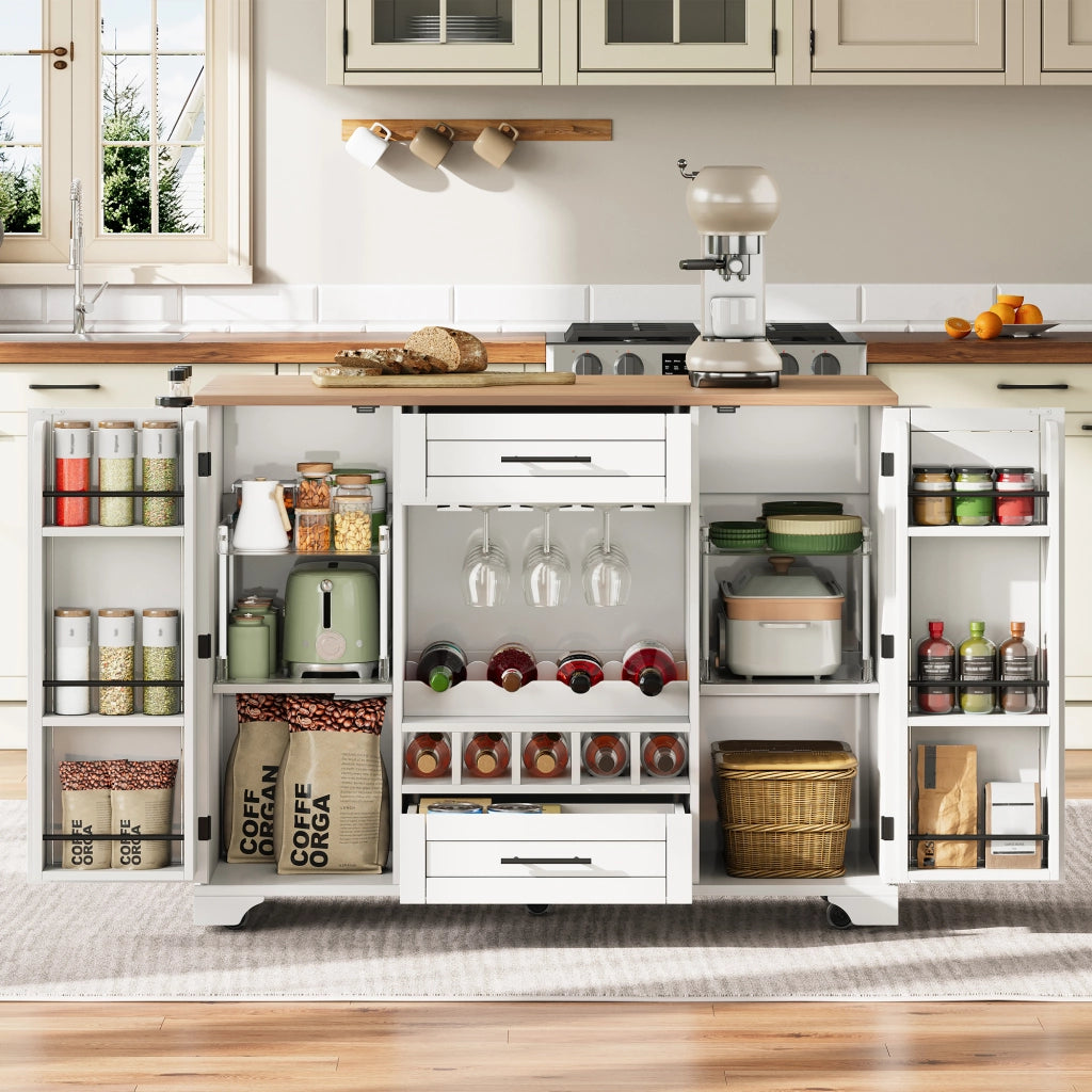 Carrello da Cucina Pieghevole con Ruote ¨C MINIMAL ¨C Bianco, 120x45/70x92 cm