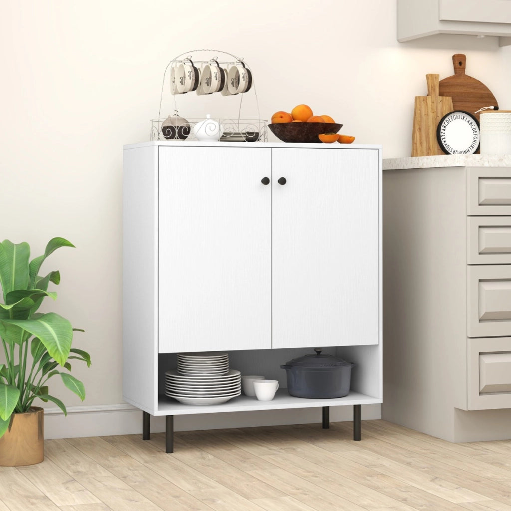 Madia buffet con ripiano regolabile e kit anti-ribaltamento-Armadio da cucina a 2 ante per sala da pranzo e soggiorno Bianco