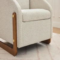 Poltrona d'arredo per soggiorno con braccioli in legno, cuscino posteriore e tessuto in chenille, 73.5x73.5x73.5 cm, Beige