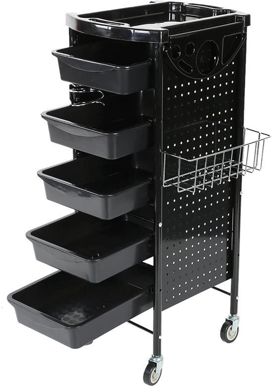 Carrello di Stoccaggio a 6 Livelli con Cestino Sospeso - Pneumatici Resistenti