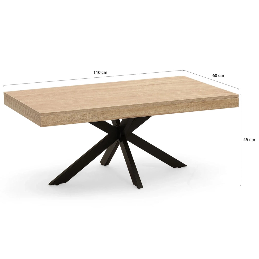 IDMarket - Tavolino rettangolare ALIX 110 cm con gambe in legno e ragno nero