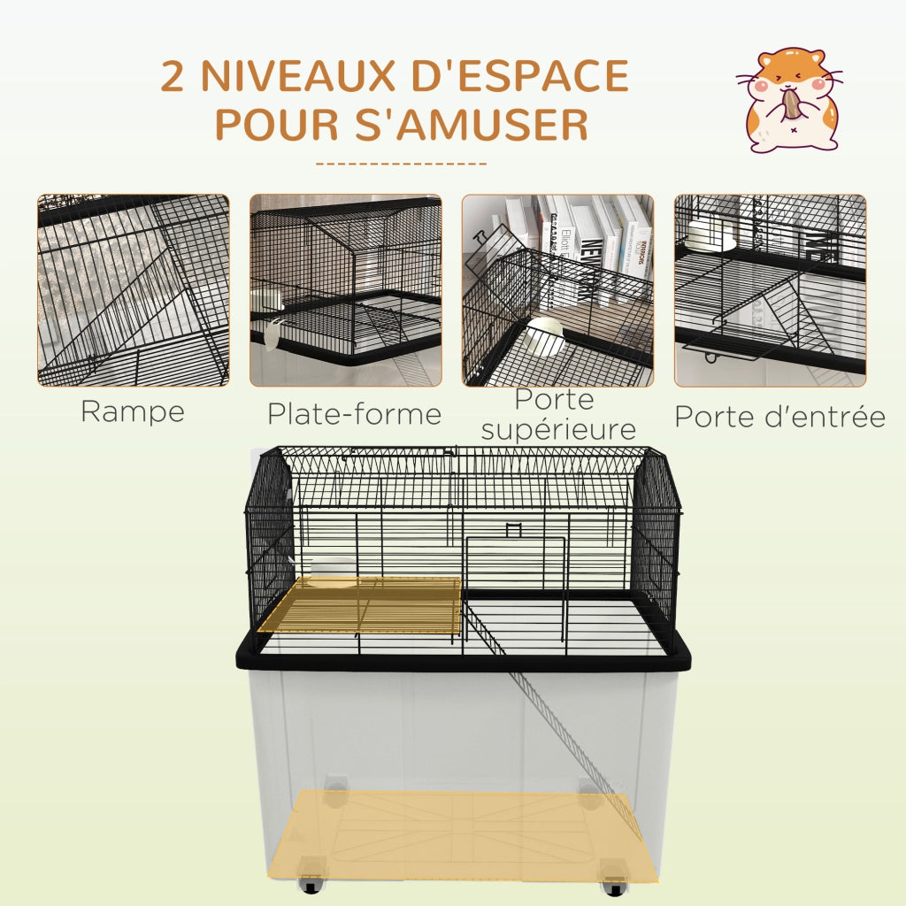 Gabbia per criceti 2 piani con ruote ¨C zephmum ¨C nero 57x43x57 cm