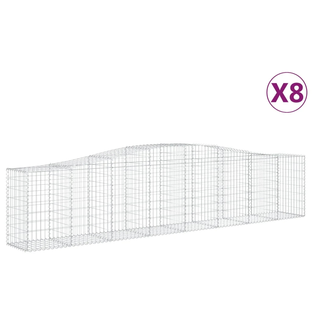 Set di 8 gabbioni ad arco per recinzione gabbia o muro di contenimento 400 x 50 x 80/100 cm ferro zincato argento 02_0041238
