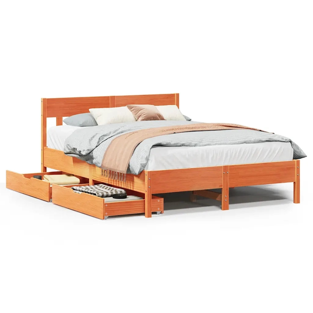 vidaXL Letto senza Materasso Marrone Cera 135x190 cm in Legno di Pino