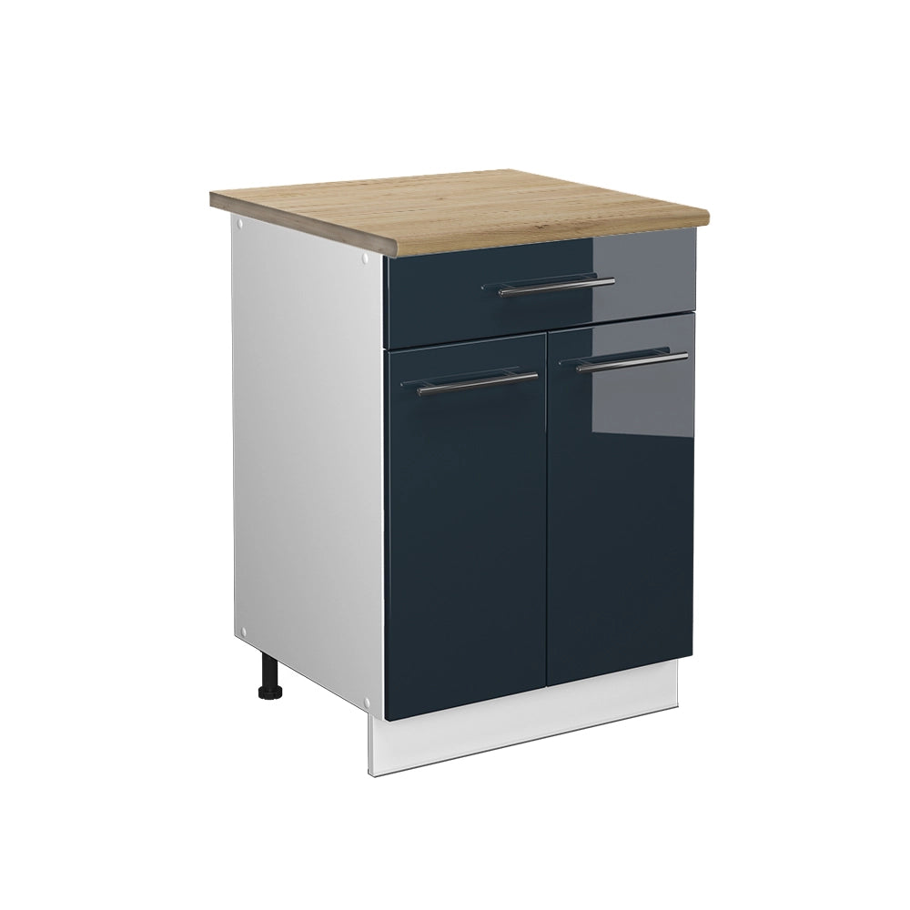 Mobiletto base per cucina Fame-Line Blu scuro lucido/Bianco 60 cm con cassetto, PL Rovere Vicco