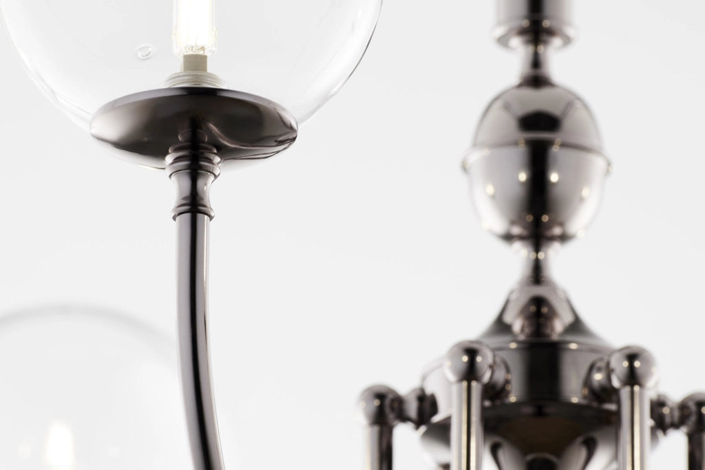 Lampadario moderno cromo 6 sfere vetro G9 Jupiter Brillante